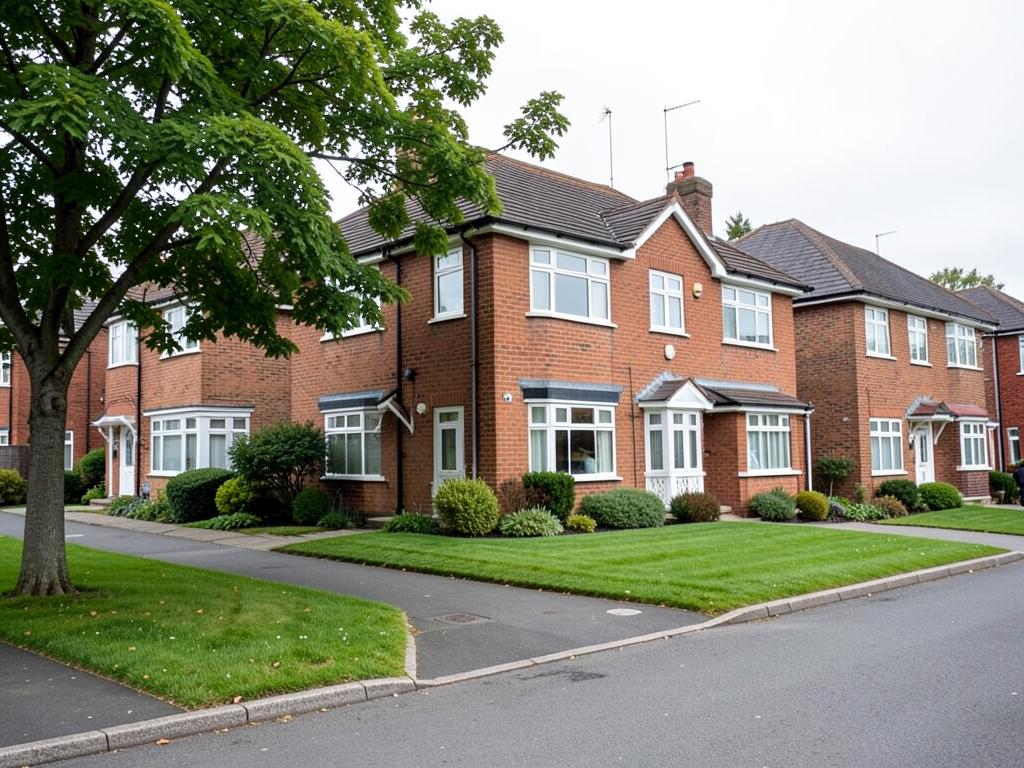 Quiet Locks Heath residential street of red-brick family homes with white UPVC windows and neat front lawns